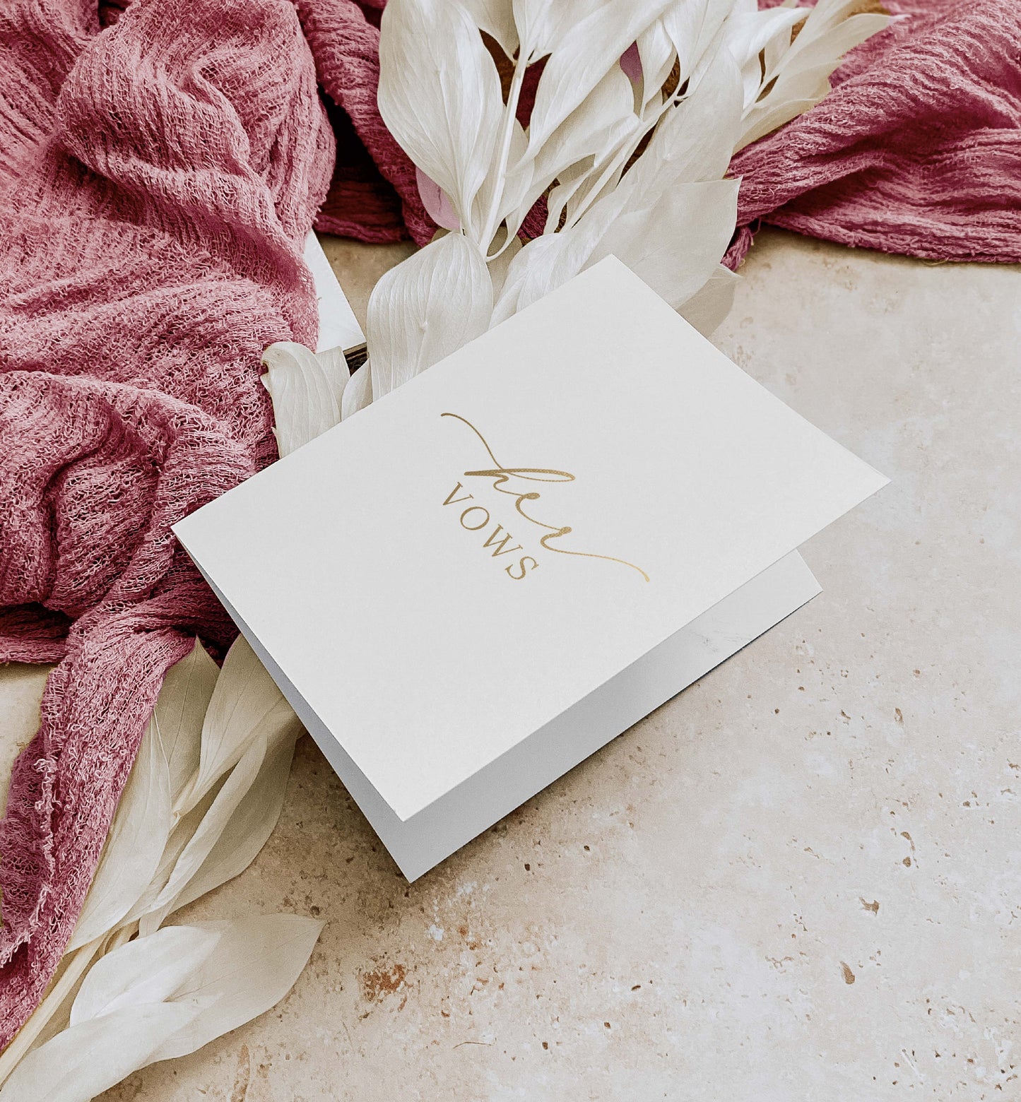 White card with 'Ivory' branding on a surface with pink fabric and white flowers. His And Her Vows, Bride and Groom Wedding Day Card, Minimalist Wedding Vows Card, Wedding Ceremony Card, Off White Ivory, Ellesmere