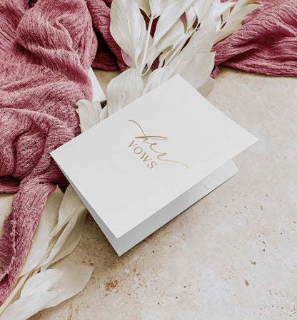 White card with 'Ivory' branding on a surface with pink fabric and white flowers. His And Her Vows, Bride and Groom Wedding Day Card, Minimalist Wedding Vows Card, Wedding Ceremony Card, Off White Ivory, Ellesmere