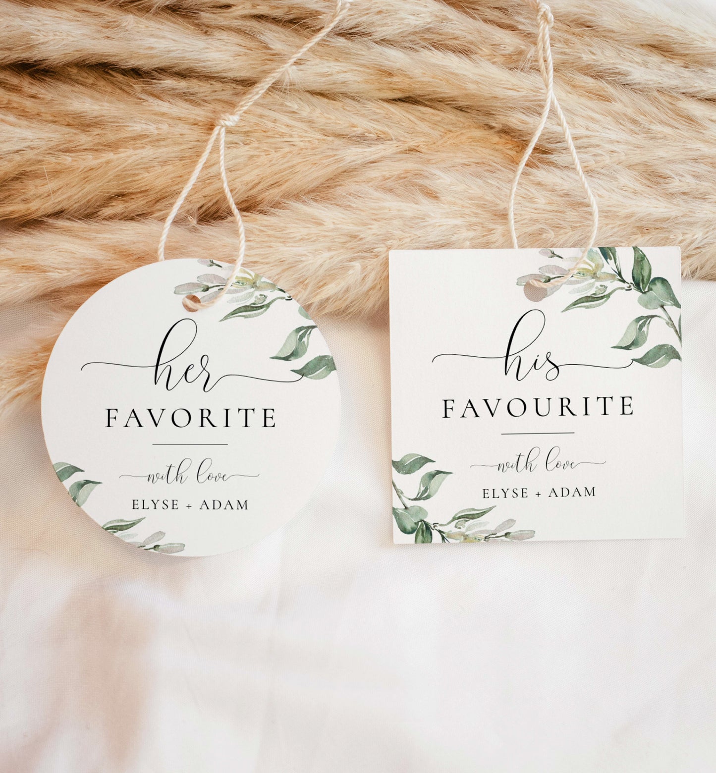 Muted Greenery White | Printable His & Her Favourite Favour Tag Template