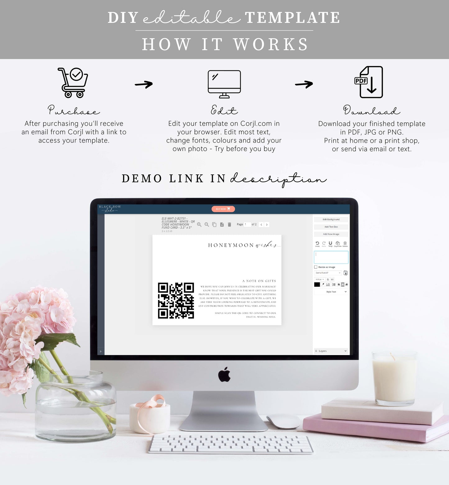 Ellesmere White | Printable QR Code Honeymoon Fund Card Template