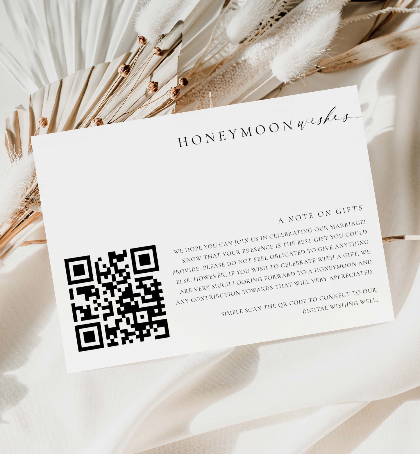 Ellesmere White | Printable QR Code Honeymoon Fund Card Template