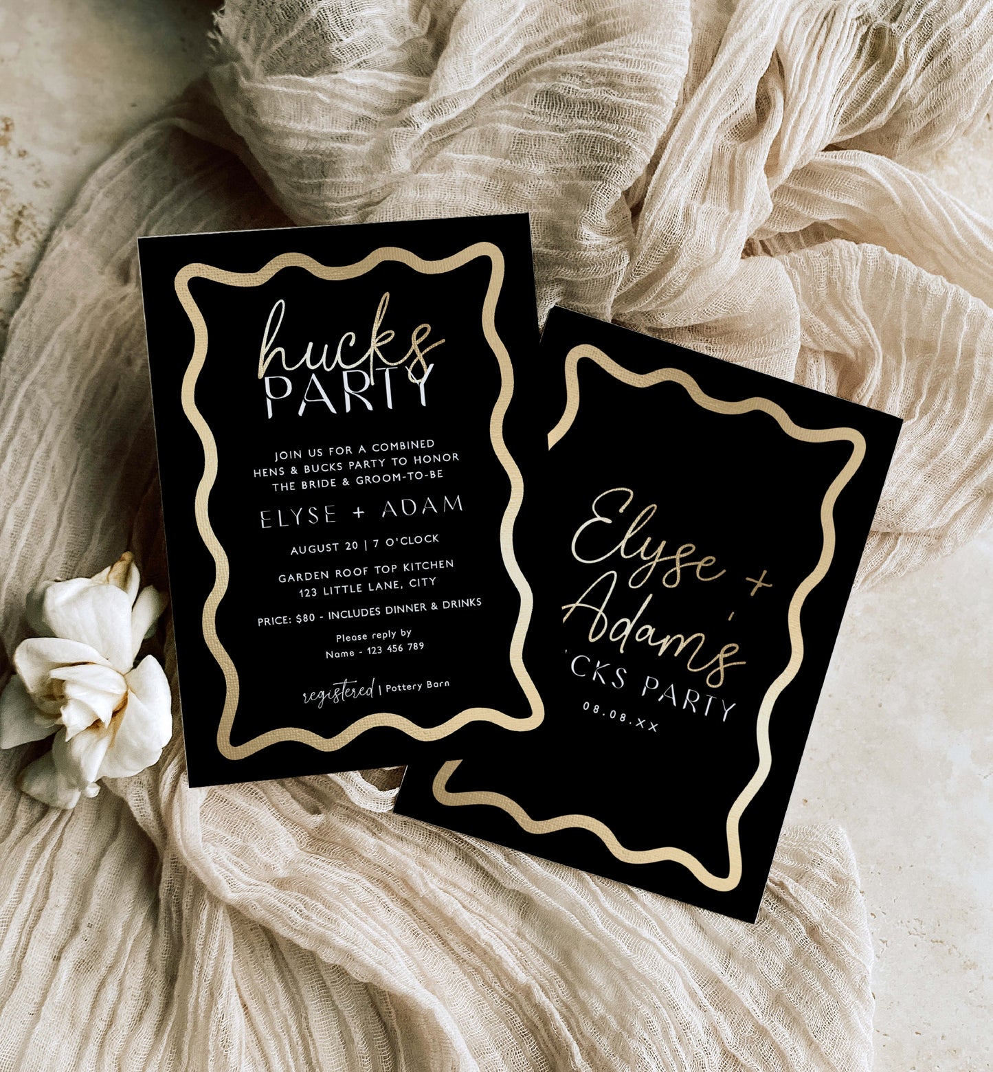 Wave Black Gold | Printable Hucks Party Invitation Template