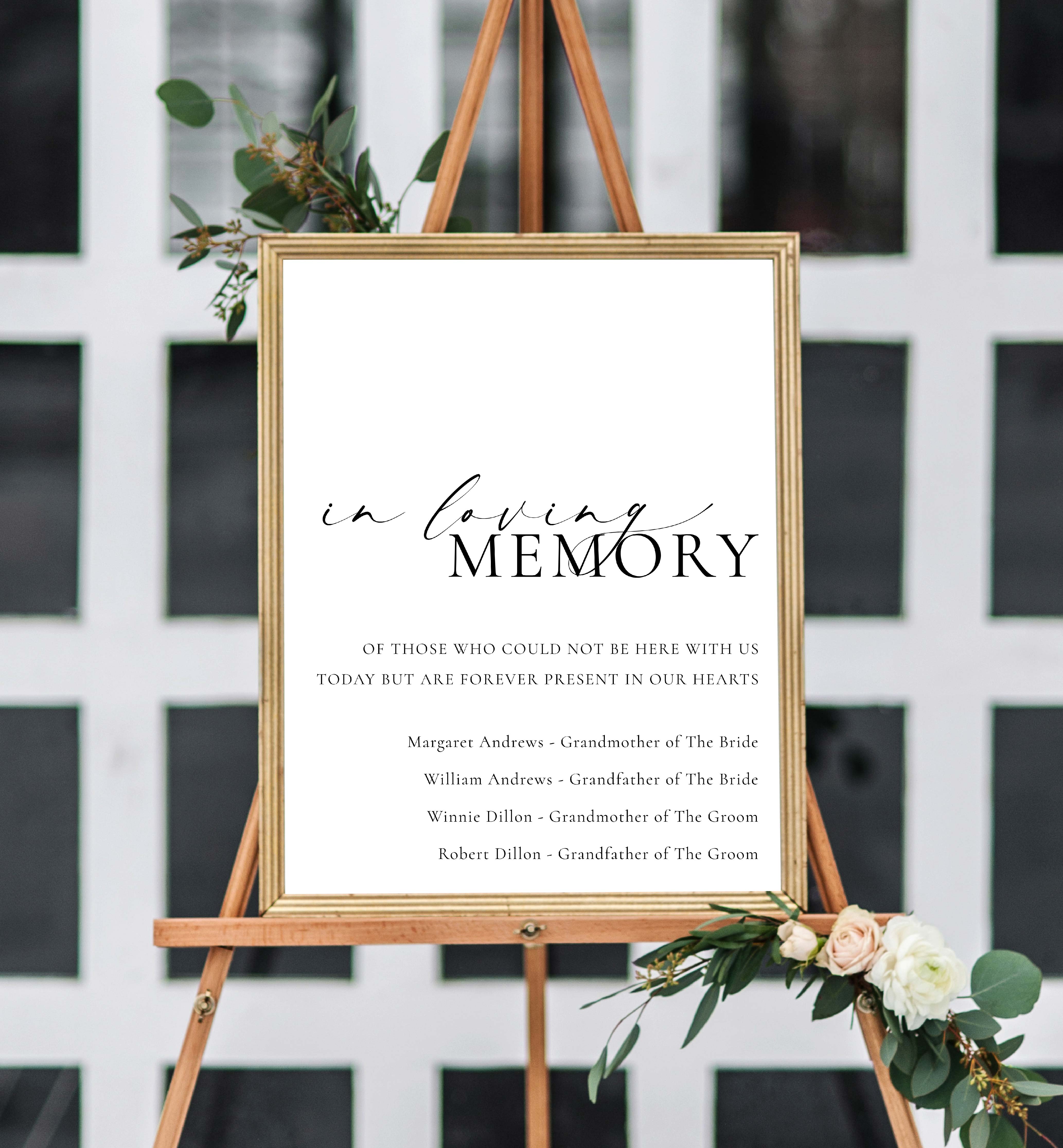 Mwmory Sign Ellesmere White | Printable Loving Memory Sign Template – Black Bow Studio