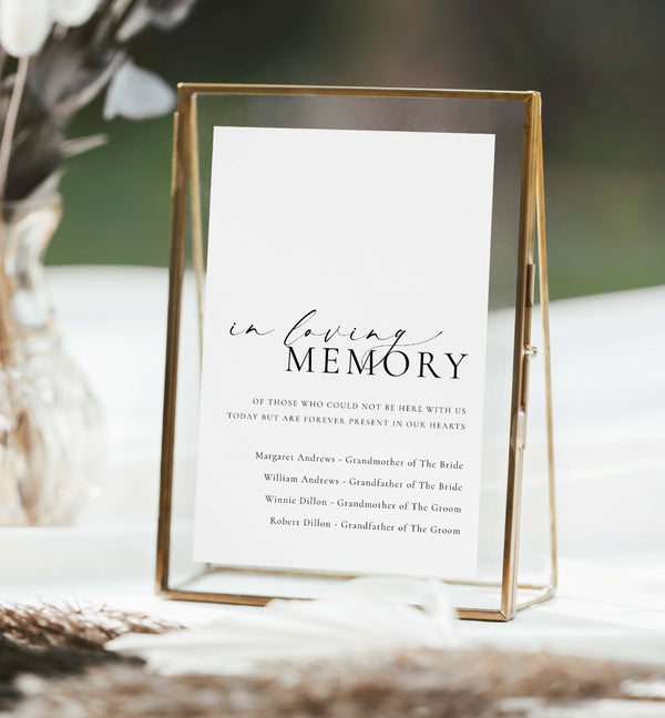 Ellesmere White | Printable Loving Memory Sign Template – Black Bow Studio