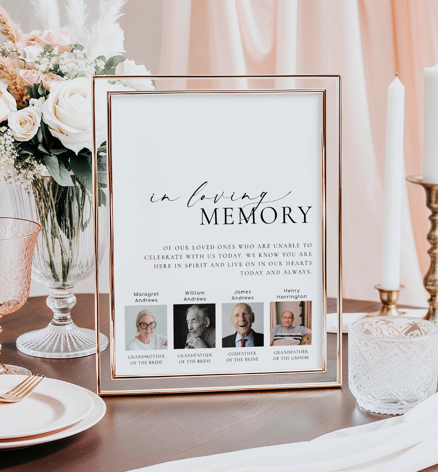 Printable Photo In Loving Memory Sign, Modern Minimal Wedding Custom Photo Memorial Sign Template, Photo Remembrance Sign, Ellesmere