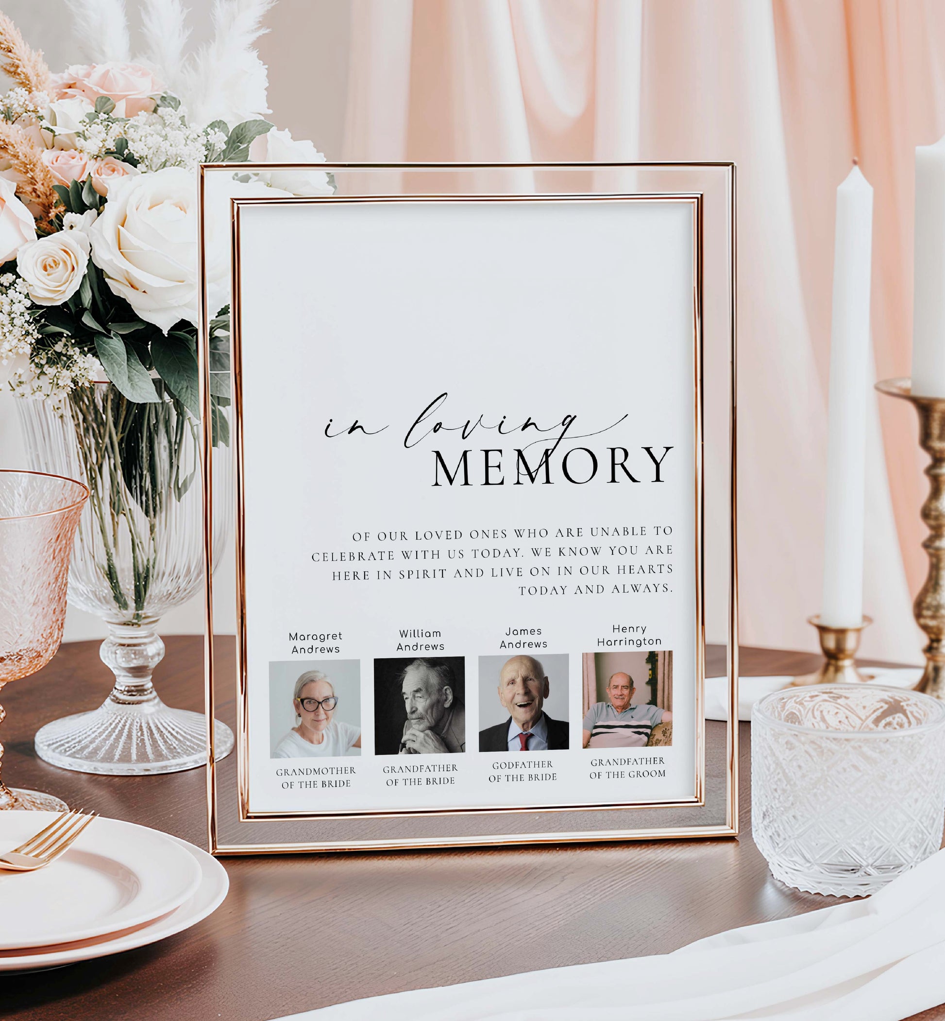 Printable Photo In Loving Memory Sign, Modern Minimal Wedding Custom Photo Memorial Sign Template, Photo Remembrance Sign, Ellesmere