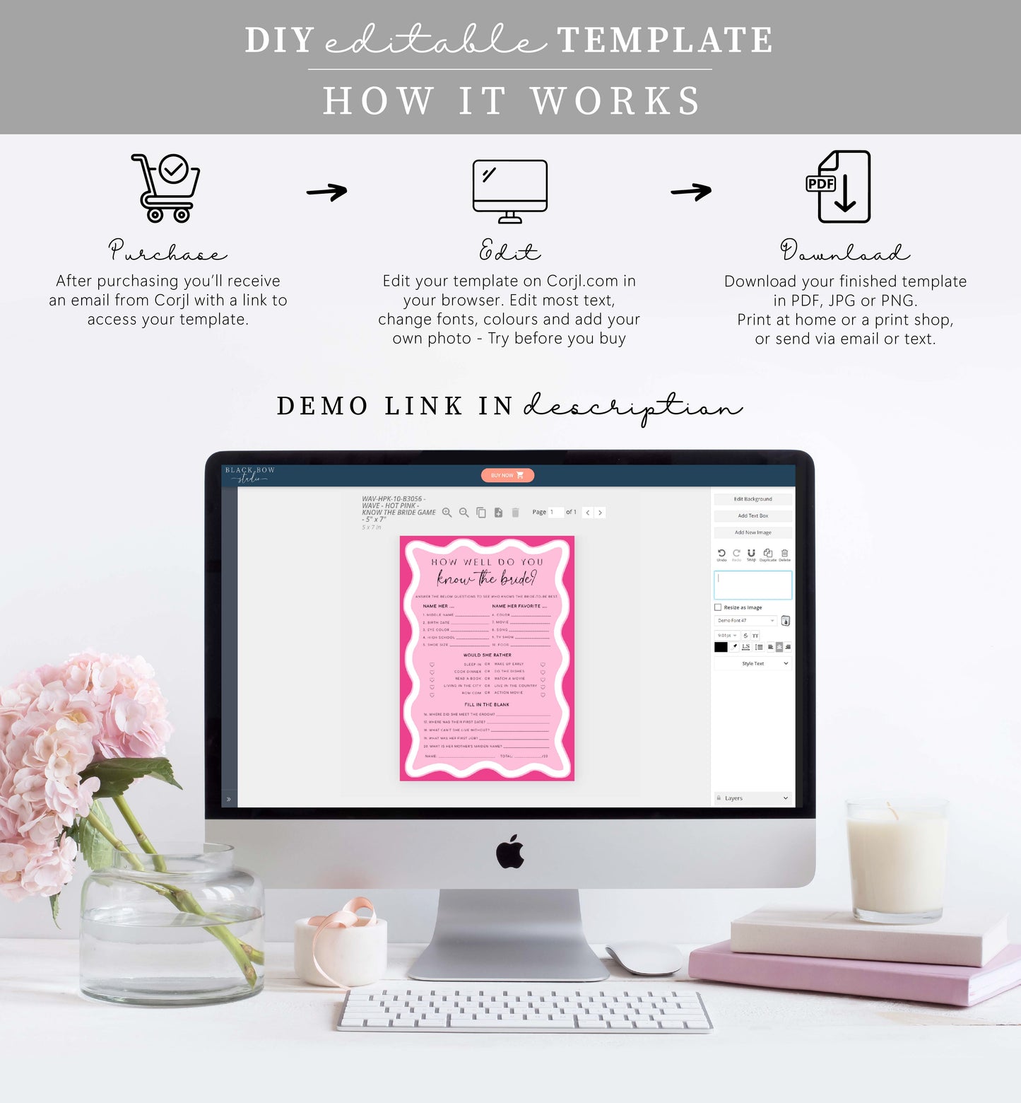 Wave Hot Pink | Printable Bridal Shower Trivia Game Template