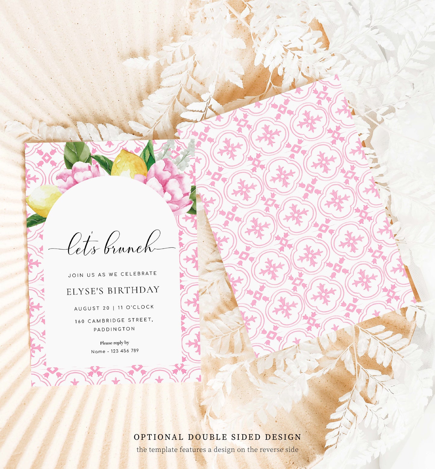 The Med Arch Pink Lemons | Printable Brunch Birthday Invitation Template