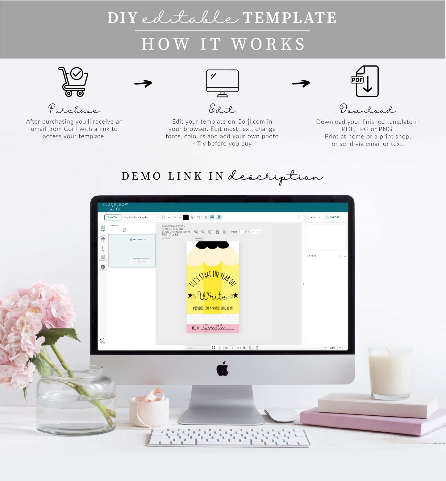 Pencil | Printable Let's Start The Year Write Favour Tag Template