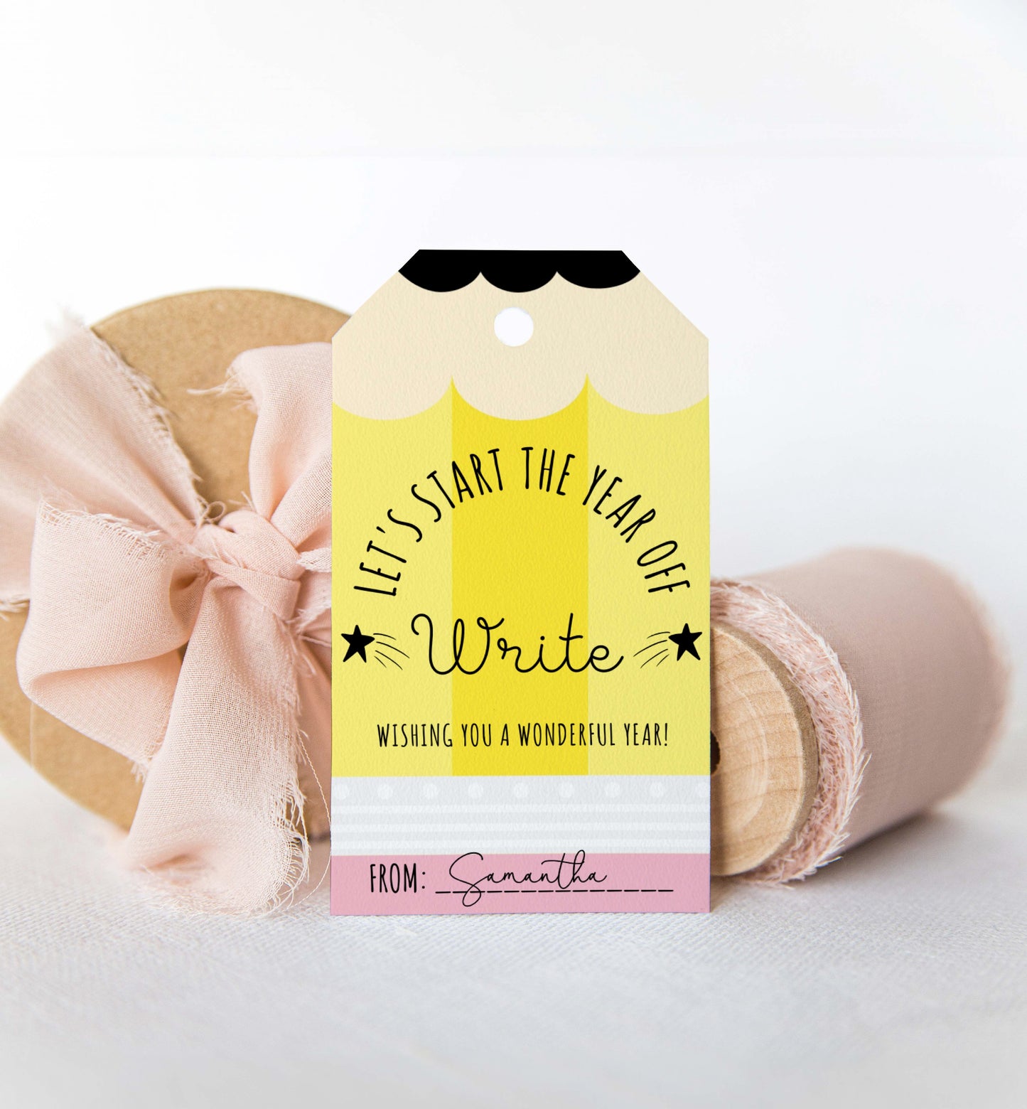 Pencil | Printable Let's Start The Year Write Favour Tag Template