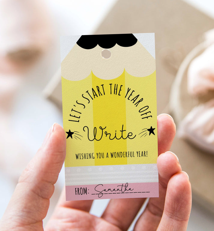 Pencil | Printable Let's Start The Year Write Favour Tag Template ...