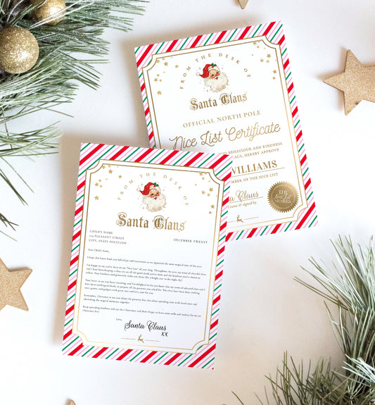 Printable Letter From Santa Template, Approved Nice List Member Certificate From Santa Claus, Christmas Letter From Santa, Stripe Pink Multi