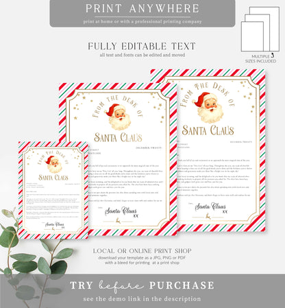 Stripe Pink Multi | Printable Christmas Letter From Santa Template