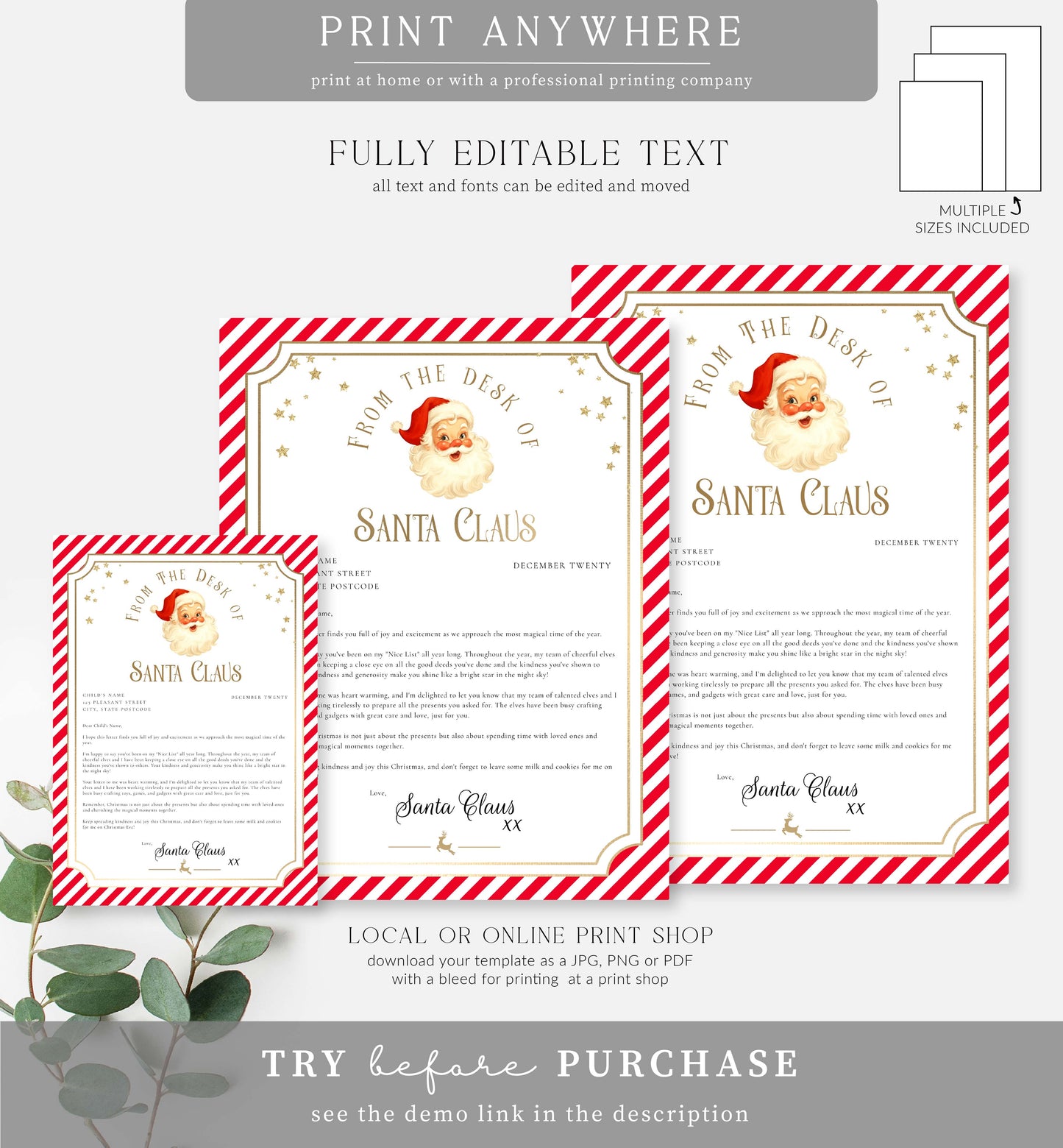 Stripe Red | Printable Christmas Letter From Santa Template