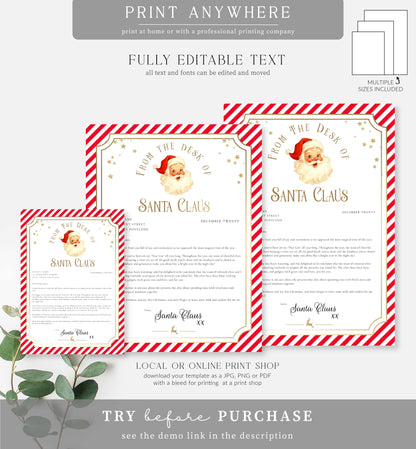 Stripe Red | Printable Christmas Letter From Santa Template
