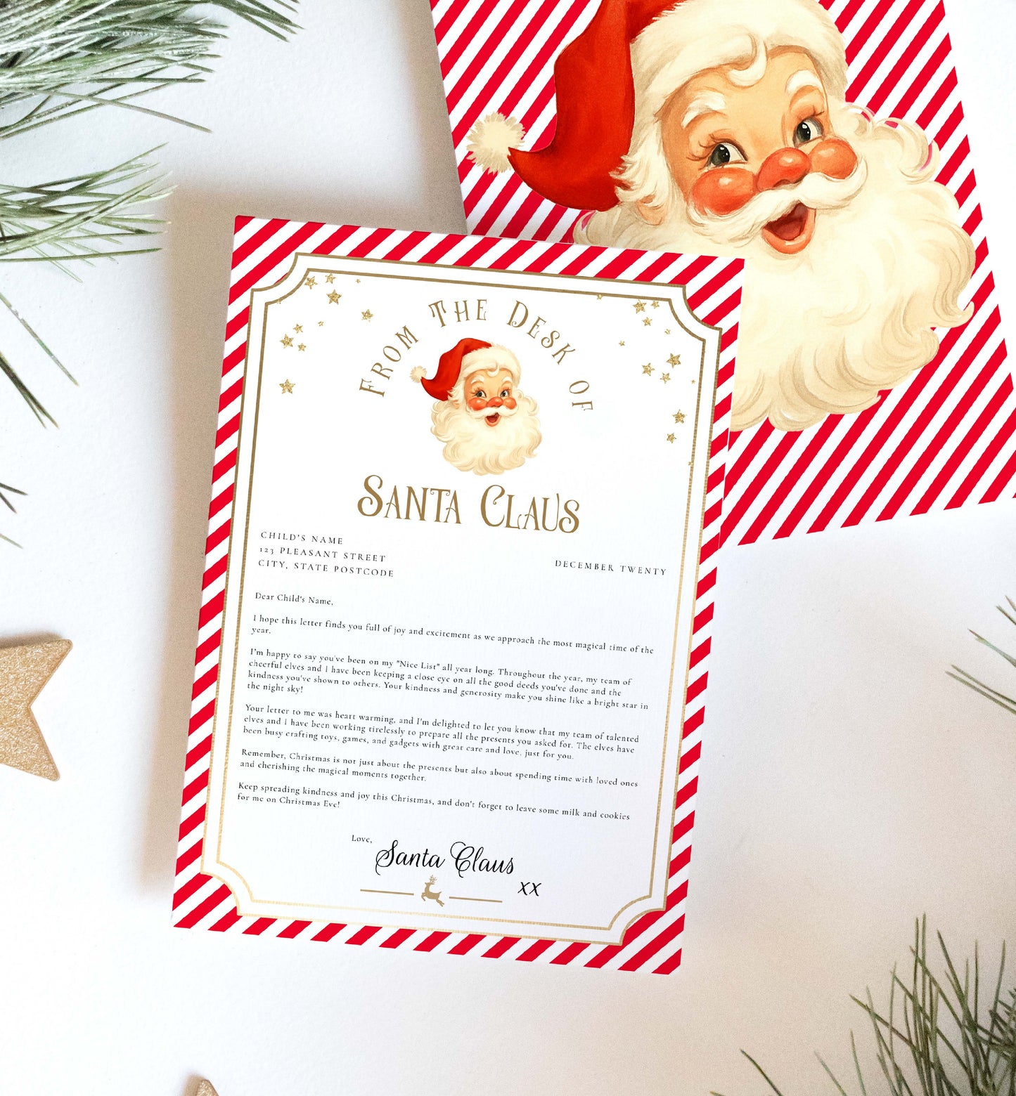 Letter from Santa Claus with red and white striped border on a white background. Printable Letter From Santa Template, Approved Nice List Member Letter From Santa Claus, Christmas Letter From Santa, Stripe Red