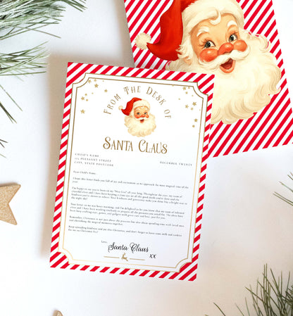 Letter from Santa Claus with red and white striped border on a white background. Printable Letter From Santa Template, Approved Nice List Member Letter From Santa Claus, Christmas Letter From Santa, Stripe Red