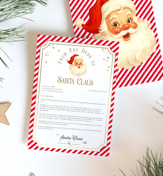 Letter from Santa Claus with red and white striped border on a white background. Printable Letter From Santa Template, Approved Nice List Member Letter From Santa Claus, Christmas Letter From Santa, Stripe Red