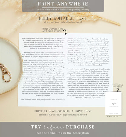 Ellesmere White | Printable A Letter To My Wedding Vow Book Template