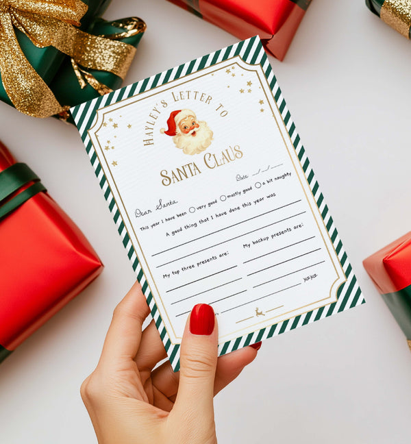 Stripe Green | Printable Christmas Letter To Santa Template – Black Bow ...