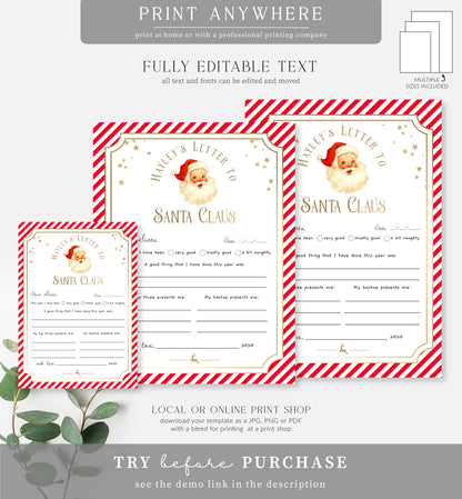 Stripe Red | Printable Christmas Letter To Santa Template