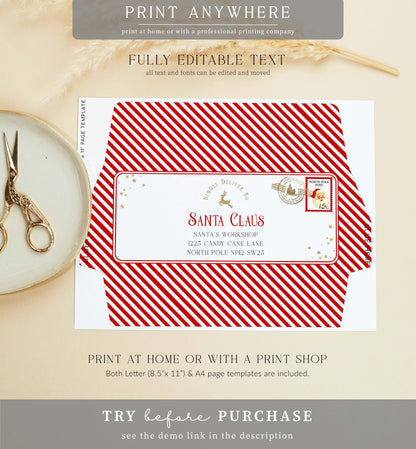 Santa's Workshop Red | Printable Santa Christmas Envelope Template