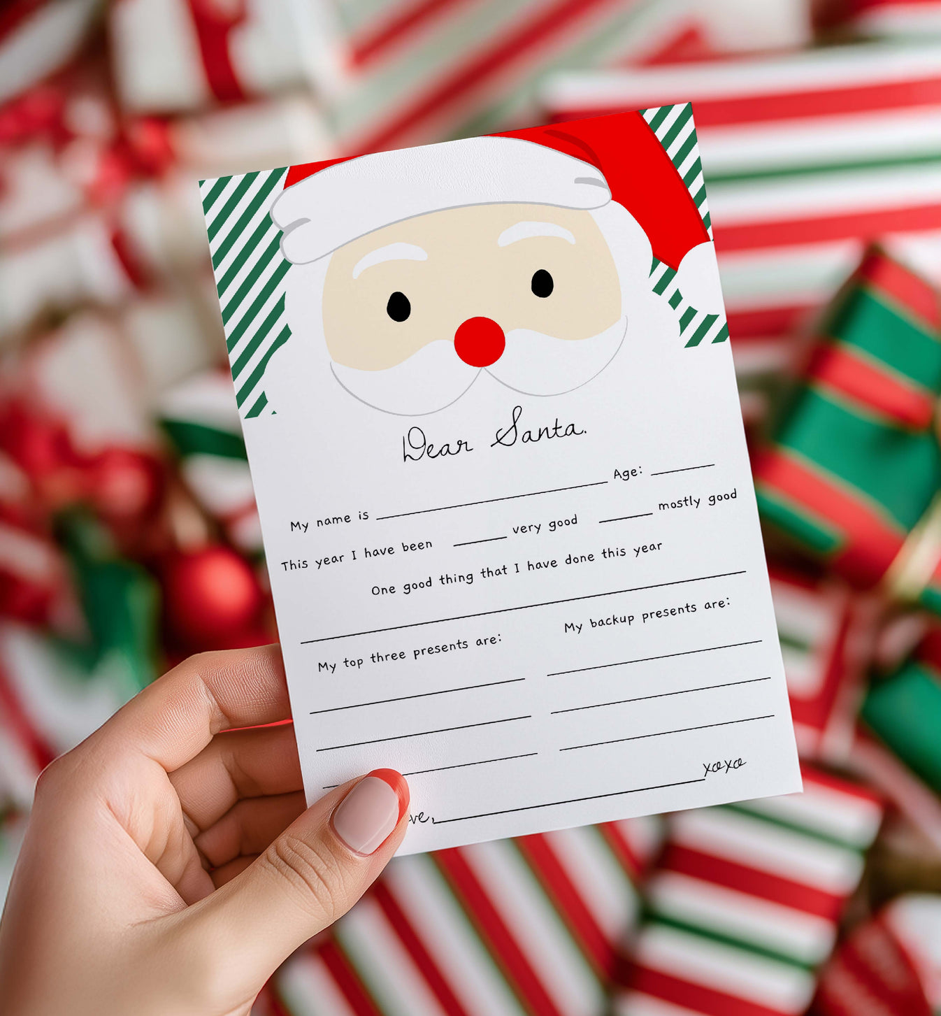 Stripe Green Printable Christmas Letter To Santa Template Black Bow