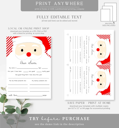 Stripe Red | Printable Christmas Letter To Santa Template