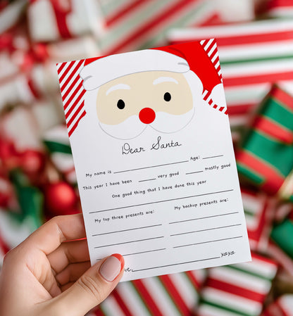 Letter to Santa Claus held by a hand with candy canes in the background. Printable Letter To Santa Template, Christmas Eve Mail for Kids, Children's Christmas Wish List, Dear Santa Christmas Letter, Stripe Red