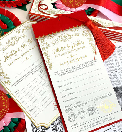Christmas-themed letter and envelope set with Santa's Workshop design. Letter To Santa Receipt Christmas Gift Tags, Red Envelope and Red Tassel, From Santa's Workshop Gift Tag Label, North Pole Gift Tag