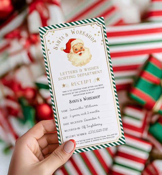 Printable Letter To Santa Receipt, Santa's Nice List Receipt, Letter From Santa's Workshop, North Pole Mail, Christmas Eve Box Santa Letter