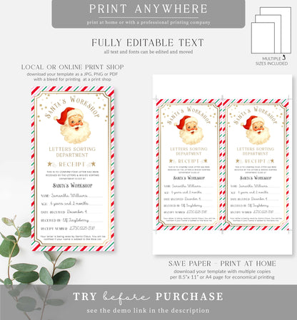 Santa's Workshop Pink Red | Printable Letter To Santa Receipt Template