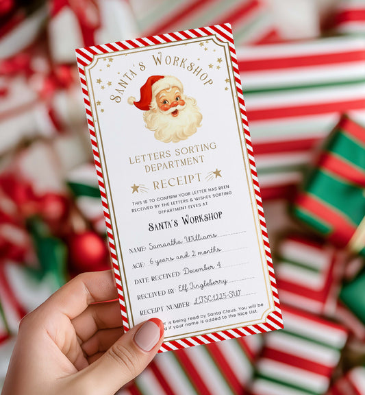 Printable Letter To Santa Receipt, Santa's Nice List Receipt, Letter From Santa's Workshop, North Pole Mail, Christmas Eve Box Santa Letter