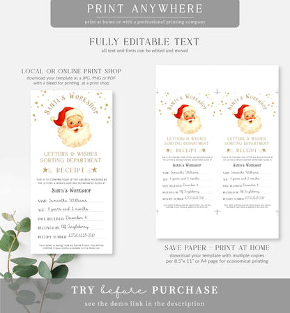 Santa's Workshop White | Printable Letter To Santa Receipt Template