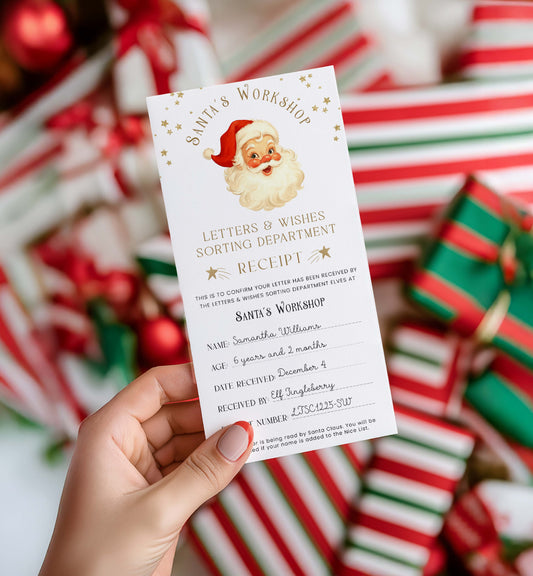 Santa's Workshop letter with a festive background of candy canes and red . Printable Letter To Santa Receipt, Santa's Nice List Receipt, Letter From Santa's Workshop, North Pole Mail, Christmas Eve Box Santa Letterballs.