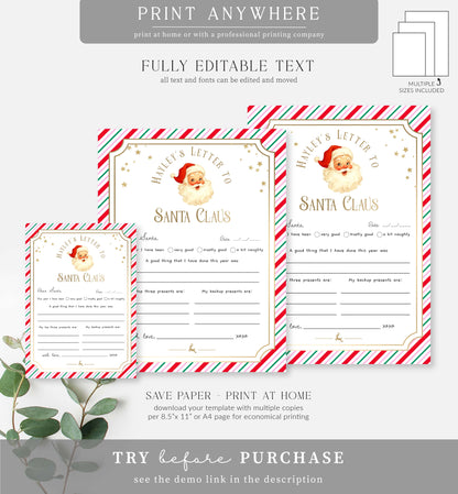 Stripe Pink | Printable Christmas Letter To Santa Template