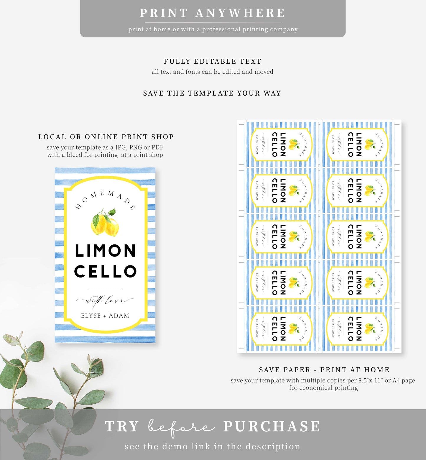 Ellesmere Blue | Printable Limoncello Favour Tags Template