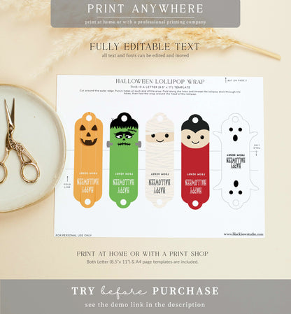 Halloween | Printable Lollipop Tag Template