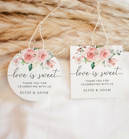 Darcy Floral Pink | Printable Love Is Sweet Favour Tag Template