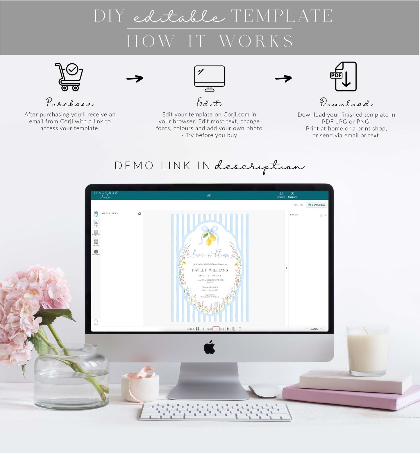 Posey Blue | Printable Love In Bloom Bridal Shower Invitation Template