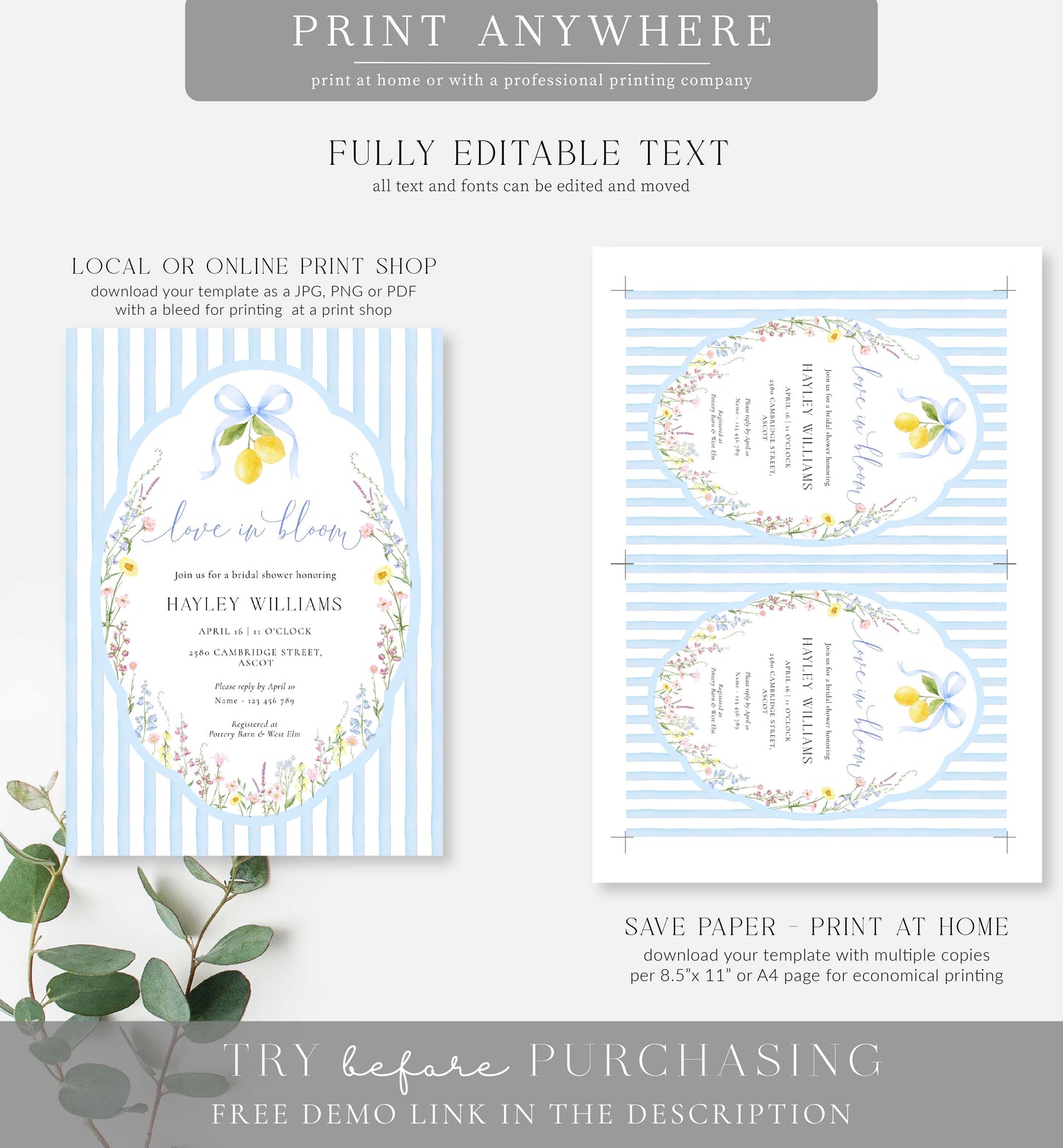 Posey Blue | Printable Love In Bloom Bridal Shower Invitation Template