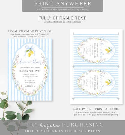 Posey Blue | Printable Love In Bloom Bridal Shower Invitation Template
