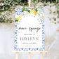 She Found Her Main Squeeze Welcome Sign, Arch Mediterranean Blue Tile Lemons, Printable Bridal Shower Welcome Sign, The Med
