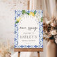 She Found Her Main Squeeze Welcome Sign, Arch Mediterranean Blue Tile Lemons, Printable Bridal Shower Welcome Sign, The Med