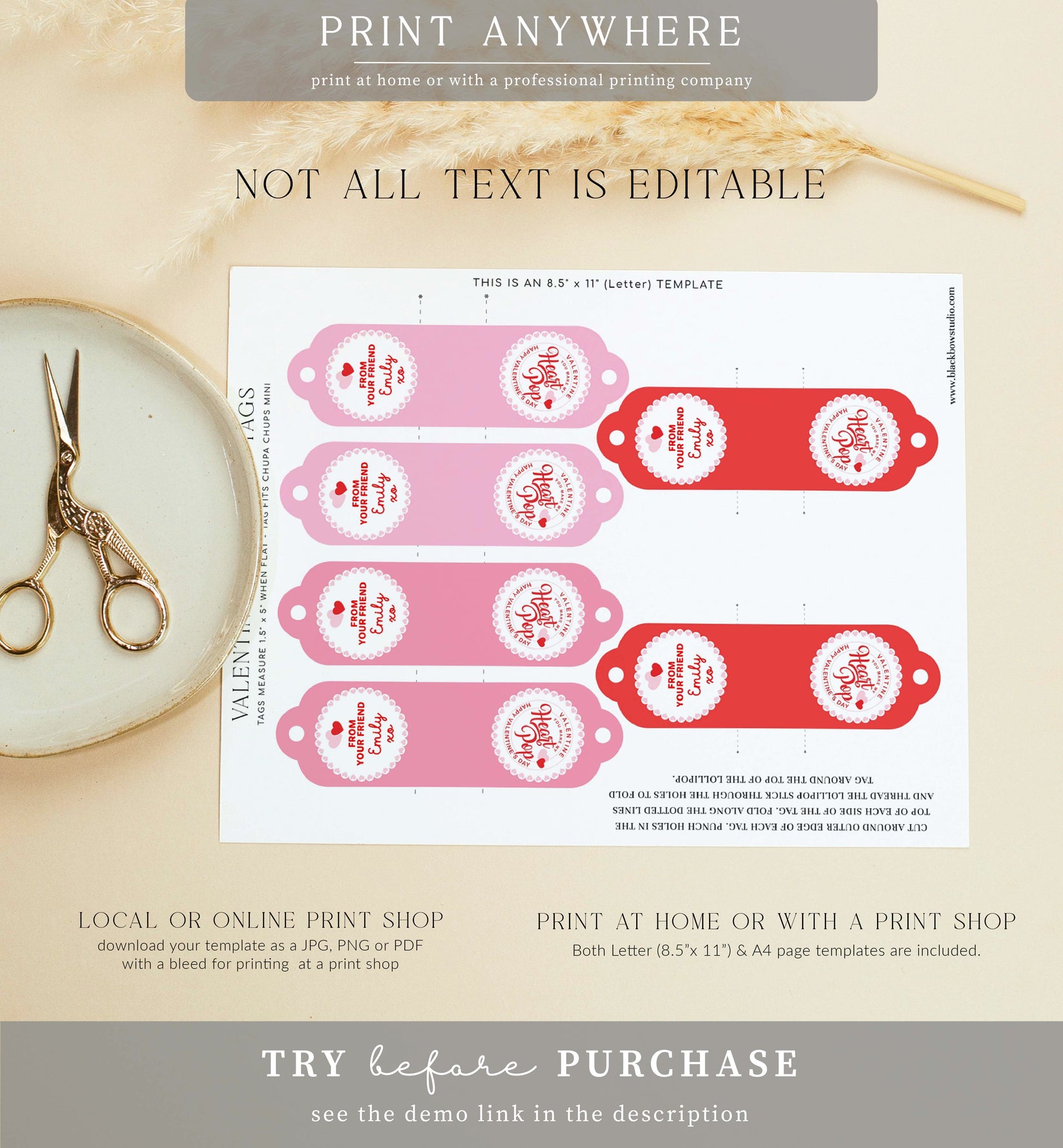 Valentine Pink | Printable Valentine Lollipop Tag Template – Black Bow ...