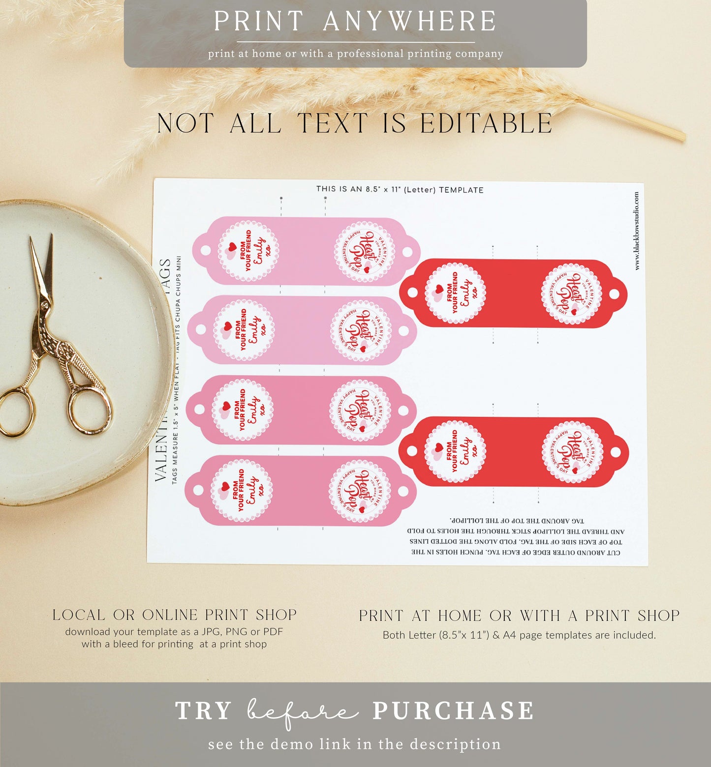 Valentine Pink | Printable Valentine Lollipop Tag Template