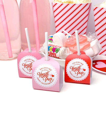 Printable Valentine's Day Lollipop Tags Template, You Make My Heart Pop Lollipop Tag, Sucker Tag, Kids Classroom Valentines, Pink Red Stripe