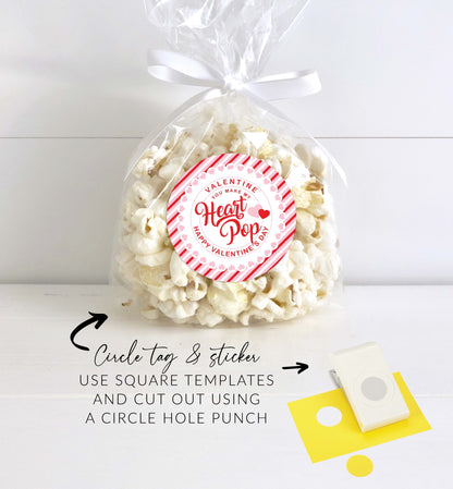 You Make My Heart Pop Happy Valentine's Day Tag, Valentine's Day Popcorn Gift Tag, Classroom Valentine Treat Tag, Galentine's Tag