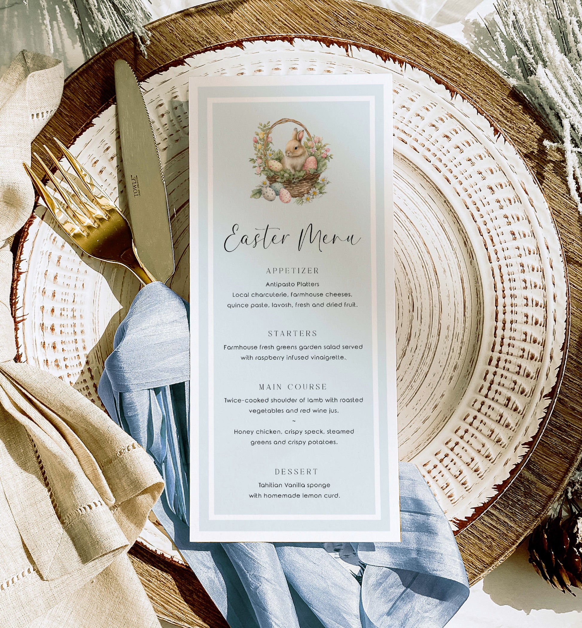 Printable Easter Menu Template, Easter Brunch Menu, Easter Lunch menu, Easter Dinner Menu, Easter Bunny, Easter Egg Hunt, Easter Picnic