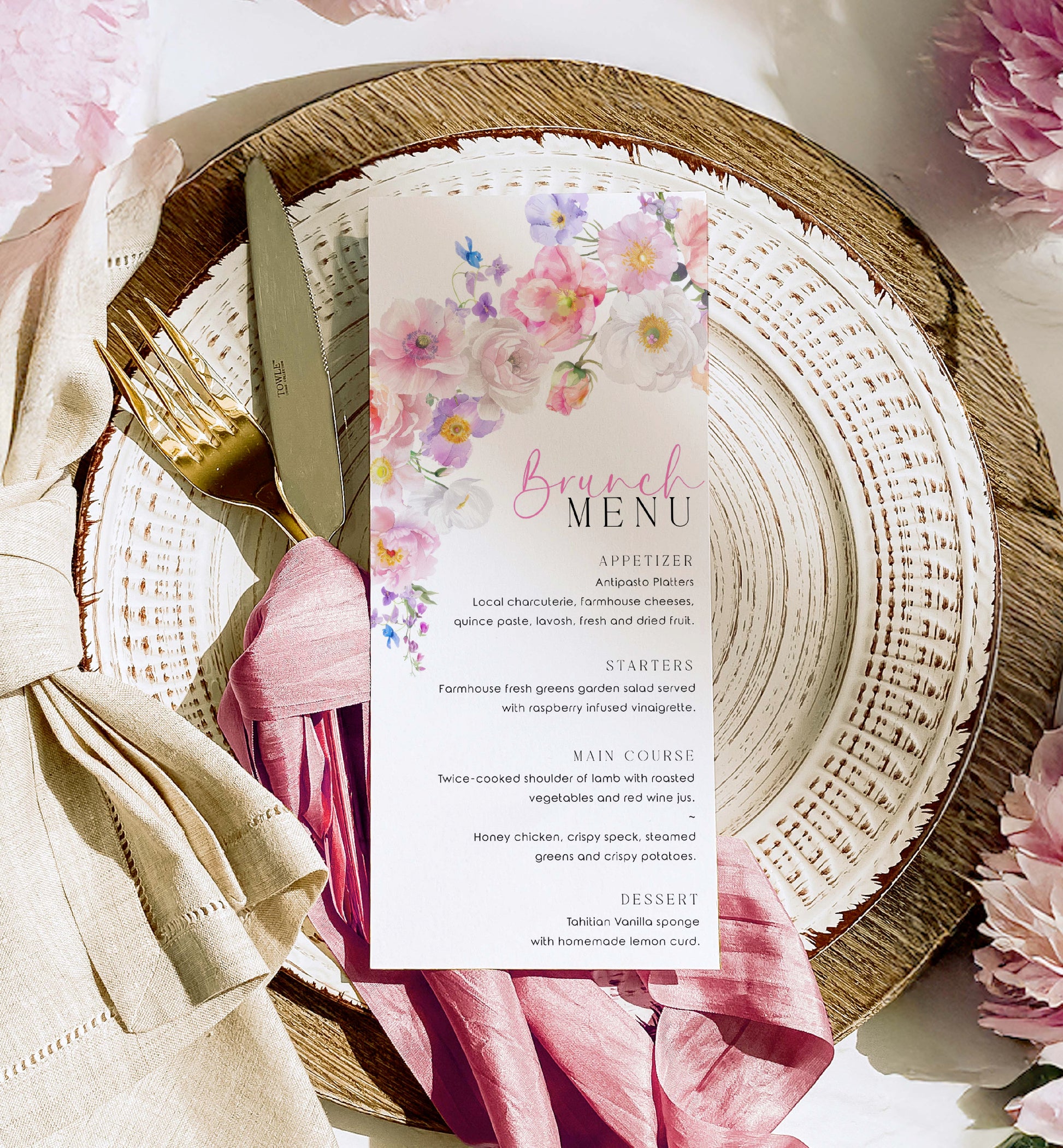 Hot Pink Wildflowers Menu, Printable Brunch Menu, Bridal Shower Lunch Menu, Girls Lunch Menu, Baby Shower Menu, Birthday Menu, Eloise
